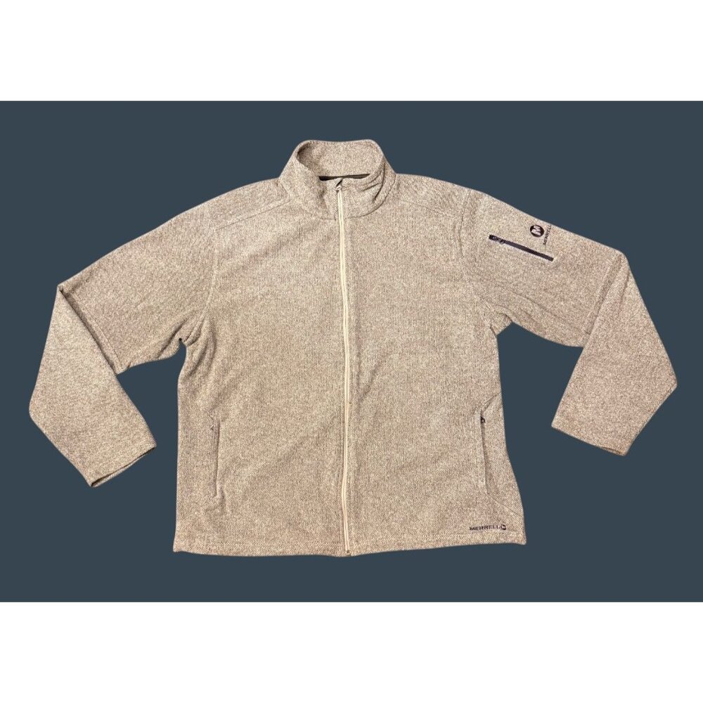 Merrell Mens Full-Zip Heathered Jacket XL Gray Beige Tan Lightweight